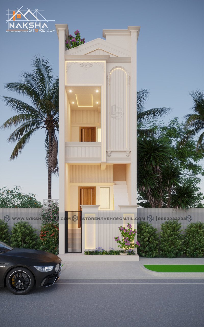 15×50 G+2 House Design | Modern Elevation & Floor Plan – Naksha Store